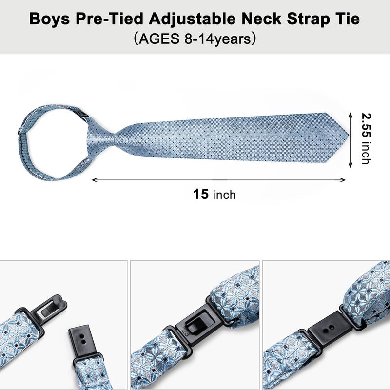 DiBanGu Boys Pre-tied Neckties and Pocket Square Set Adjustable Strap Tie for Kids Wedding Party Graduation School Uniforms - Image 3